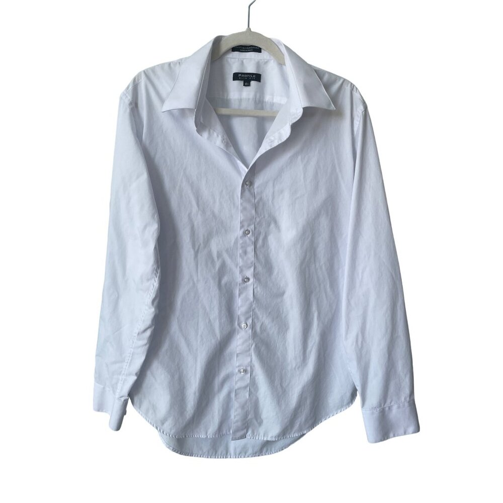 Profile Slim Fit Button Front Dress Shirt Men 16.5 Cotton Career Business Casual